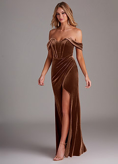 Azazie Jas Bridesmaid Dresses Umber Sheath Off-The-Shoulder Corset Velvet Convertible Dress image3