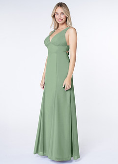 Azazie Christiana Robes de demoiselle d'honneur Robe Trapèze en Mousseline de soie Col V plissé Matcha image4