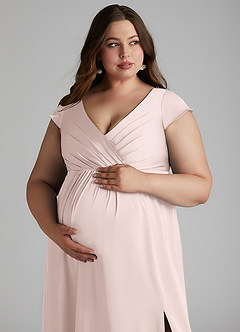 Azazie Allessia Maternity Bridesmaid Dresses A-Line Pleated Stretch Satin Floor-Length Dress image13