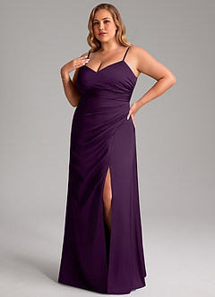 Azazie Azuree Bridesmaid Dresses Grape A-Line Pleated Stretch Satin Dress image9