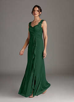 Azazie Edelin Mother of the Bride Dresses Dark Green A-Line Sweetheart Neckline Pleated Mesh Dress image3