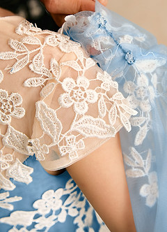 Azazie Dandelion Flower Girl Dresses Steel Blue Ball-Gown Lace Dress image8
