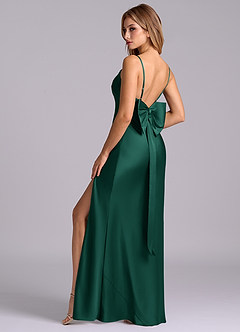 Azazie Kimberly Vestidos de damas de honor Vestido de Esmeralda de Satén Elástico de Corte Recto con Lazo image1