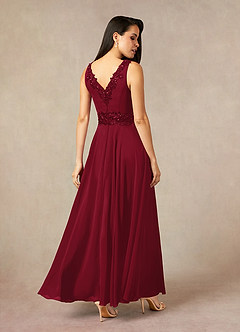 Azazie Devana Abiti per la Madre della Sposa Abito A-Line in Chiffon Lustrini Borgogna image4
