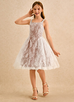 Azazie Cubbie Girls Formal Blumenmädchenkleider A-Linie Spitze Kleid Bronzer image1