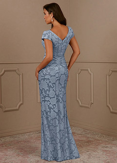 Azazie Roya Mother of the Bride Dresses Dusty Blue Mermaid Ruched Floral Burnout Dress image3