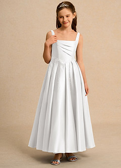 Azazie Mochi Girls Formal Robe Demoiselle D'honneur Fillette Robe Princesse en Mat Satiné Plissée Blanc image5