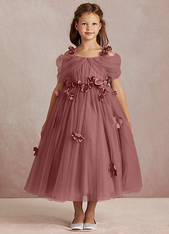 Azazie Shaylee Flower Girl Dresses Desert Rose A-Line Off the Shoulder Tulle Dress image3
