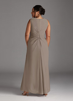 Azazie Manuella Mother of the Bride Dresses Taupe A-Line V-Neck Pleated Chiffon Dress image14