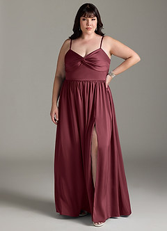 Azazie Zeya Bridesmaid Dresses Merlot A-Line Pleated Stretch Satin Dress image9