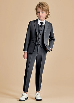 front Oliver Boys Charcoal 5-Piece Suit With Pre-tie