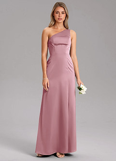 Azazie Phaedra Bridesmaid Dresses Vintage Mauve A-Line One Shoulder Stretch Satin Dress image7