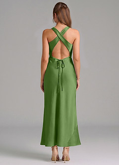 Azazie Evadne Vestidos de damas de honor Vestido de Albahaca de Satén Elástico de Corte Recto con Plisado image5