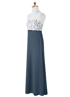 Azazie Rana Junior A-Linie Spitze Chiffon Kleid Neptunblau image7