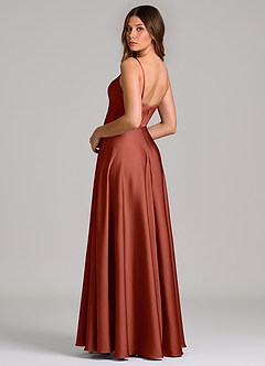 Azazie Amani Bridesmaid Dresses Terracotta A-Line Pleated Stretch Satin Dress image2