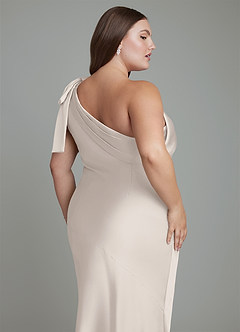 Azazie Yuanna Robes de demoiselle d'honneur Robe Sirène en Satin extensible Asymétrique Albâtre Blanc image14