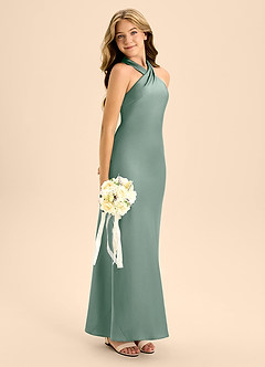 Azazie Doretta Junior Silver Sage Mermaid Pleated Stretch Satin Dress image7