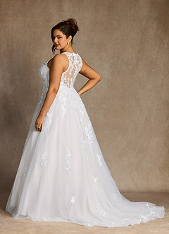 Azazie Melrose Vestidos para Prova em Casa Vestido Diamante Branco de Tule de Linha A com Renda image10