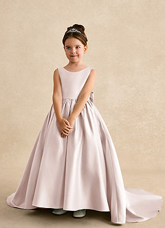 Azazie Mimia vestidos de niña de las flores Vestido de Pétalo De Rosa de Satin Mate de Corte En A con Lazo image3