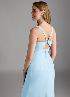 Azazie Mero Robes de demoiselle d'honneur Robe Fourreau en Mousseline de soie Plissée Bleu Ciel image4