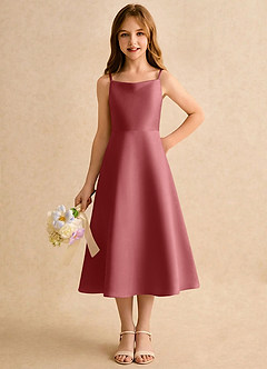 Azazie Jaella Girls Formal Flower Girl Klänningar Klä A-Line i Matt satäng Plisserad image5