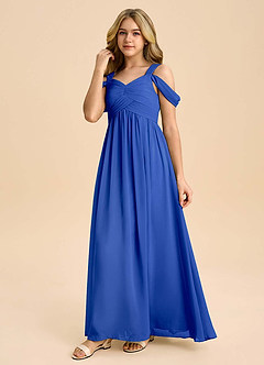 Azazie Lianne Junior Royal Blue A-Line Off the Shoulder Chiffon Dress image6