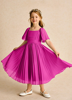 Azazie Gisele Abiti da Ragazza di Fiori Abito A-Line in Chiffon Plissettato Fucsia image4