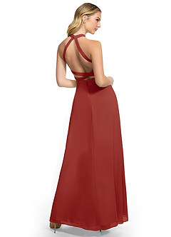 Azazie Clarice Bridesmaid Dresses Terracotta A-Line Halter Chiffon Dress image11