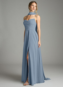 Azazie Ayla Abiti da Damigella Abito A-Line in Chiffon Scollo a Cuore Blu Polveroso image8