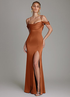 Azazie Nira Suknie dla druhen Syrena Gorset Satyna elastyczna Do ziemi Sukienka image1