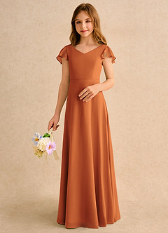 Azazie Nari Girls Formal Blumenmädchenkleider A-Linie mit ärmel Chiffon Kleid Kanel image4