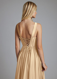 Azazie Delmie Vestidos de damas de honor Vestido de Champán de Satén Elástico de Corte en A con Corsé image3