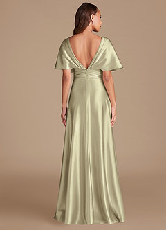 Azazie Pamela Brautjungfernkleider A-Linie Plissee Metallischer Satin Kleid Moosgrün image2