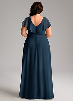 Azazie Lainey Robes de demoiselle d'honneur Robe Trapèze en Mousseline de soie Avec poches Bleu Marine Foncé image9