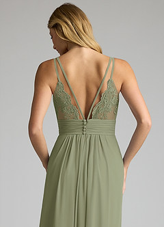 Azazie Maren Allure Bridesmaid Dresses Pistachio A-Line V-Neck Lace Chiffon Dress image2