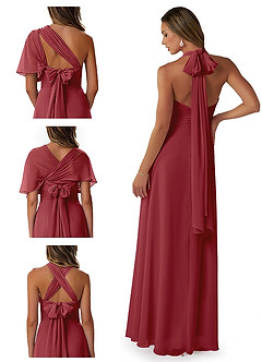 Azazie Fifi Bridesmaid Dresses Pomegranate A-Line Strapless Chiffon Convertible Dress image8