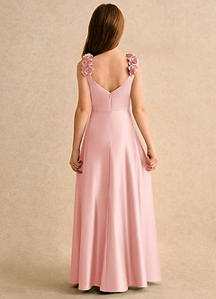 Azazie Rosita Girls Formal Robe Demoiselle D'honneur Fillette Robe Trapèze en Satin extensible Plissée Rose Poudré image5