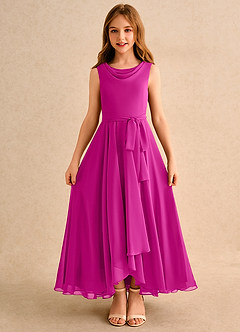 Azazie Wonderland Girls Formal Venta Final Vestido de Fucsia de Gasa de Corte en A con Plisado image3