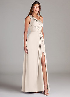 Azazie Brooke Bridesmaid Dresses White Alabaster A-Line One Shoulder Stretch Satin Dress image5