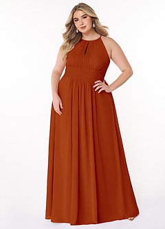 Azazie Bonnie Bridesmaid Dresses Paprika A-Line Keyhole Ruched Chiffon Dress image6