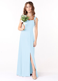 Azazie Rosey Junior Sky Blue A-Line Sweetheart Neckline Chiffon Dress image4