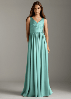 Azazie Keyla Brautjungfernkleider A-Linie Plissee Stretch-Satin Kleid Aqua image2