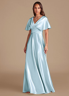 Azazie Pamela Bridesmaid Dresses Sky Blue A-Line Pleated Metallic Satin Dress image6