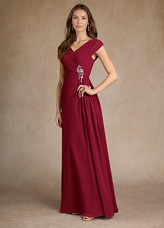 Azazie Bronson Mother of the Bride Dresses Burgundy A-Line Pleated Chiffon Dress image4