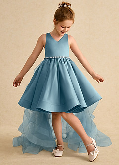 Azazie Julietta Flower Girl Dresses Moody Blue Ball-Gown Convertible Tulle Dress image5