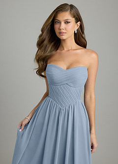 Azazie Tammy At-home Try On Dresses Dusty Blue A-Line Corset Chiffon Dress image6