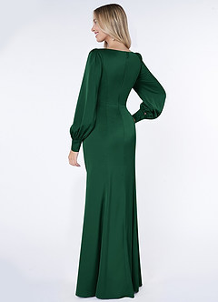 Azazie Raye Bridesmaid Dresses Dark Green Mermaid Long Sleeve Stretch Satin Dress image4