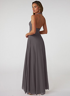Azazie Tessie Robes de demoiselle d'honneur Robe Trapèze en Mousseline de soie Col V plissé Gris Acier image2