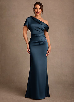 Azazie Rutha Kleider für die Brautmutter Etui One-Shoulder Stretch-Satin Kleid Dunkelmarine image1