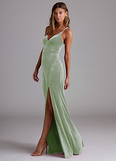 Azazie Becca Robes de demoiselle d'honneur Robe Fourreau en velours Vert Sauge image2